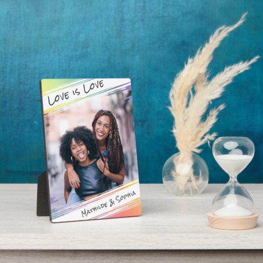 Love is Love Modern Rainbow Uw foto & namen toevoe Fotoplaat (Zijkant)