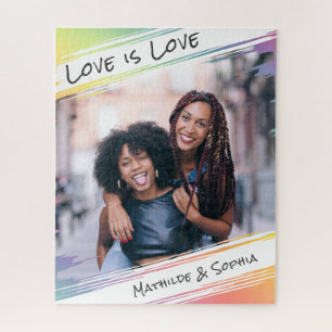 Love is Love Modern Rainbow Uw foto & namen toevoe Legpuzzel
