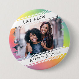 Love is Love Modern Rainbow Uw foto & namen toevoe Ronde Button 7,6 Cm