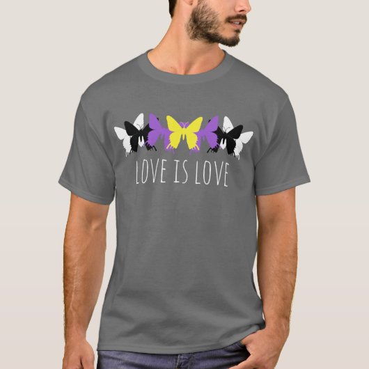 Love Is Love Nonbinary Butterfly T-shirt (Voorkant)