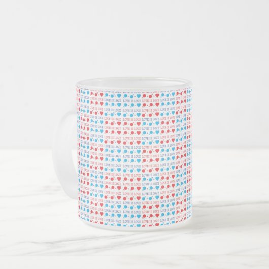 LOVE is LOVE-offerte rood en blauw Matglas Koffiemok (Voorkant links)