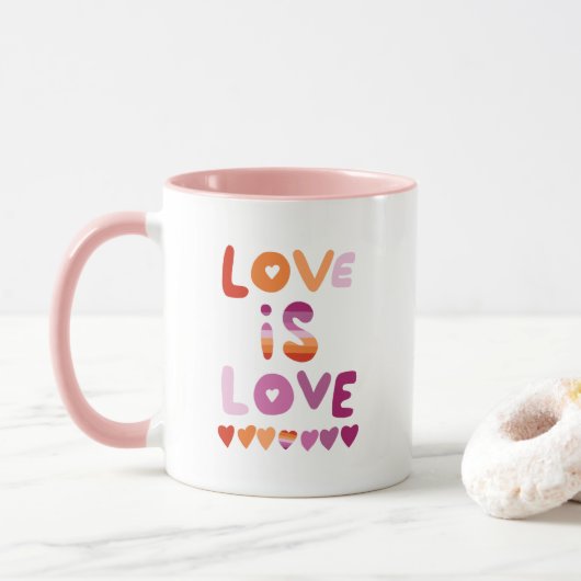 LOVE IS LOVE Pink Paars Lesbian Gay Pride Mok (Met donut)