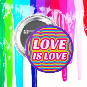 Love Is Love Pride Knop – Regenboog & Paarse Ring Ronde Button 5,7 Cm