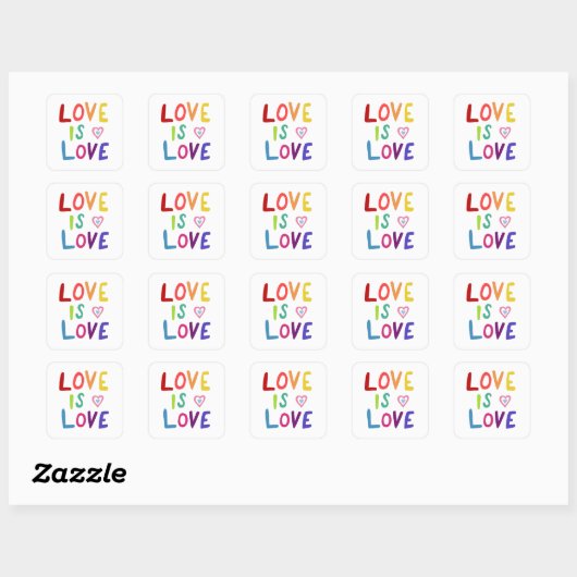 LOVE IS LOVE Rainbow Handlettering Set van Vierkante Sticker (Vel)