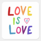 LOVE IS LOVE Rainbow Handlettering Set van Vierkante Sticker (Voorkant)