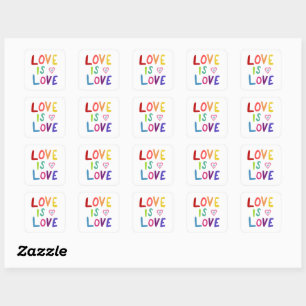 LOVE IS LOVE Rainbow Handlettering Set van Vierkante Sticker