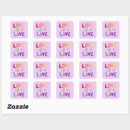 LOVE IS LOVE Rainbow Handlettering Set van Vierkante Sticker