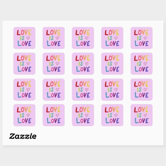 LOVE IS LOVE Rainbow Handlettering Set van Vierkante Sticker (Vel)