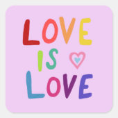 LOVE IS LOVE Rainbow Handlettering Set van Vierkante Sticker (Voorkant)