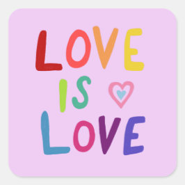 LOVE IS LOVE Rainbow Handlettering Set van Vierkante Sticker