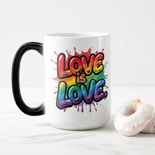 Love Is Love - Rainbow Pride Quote Art  Magische Mok (Met donut)