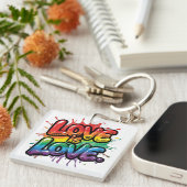 Love Is Love - Rainbow Pride Quote Art  Sleutelhanger (Voorkant Rechts)