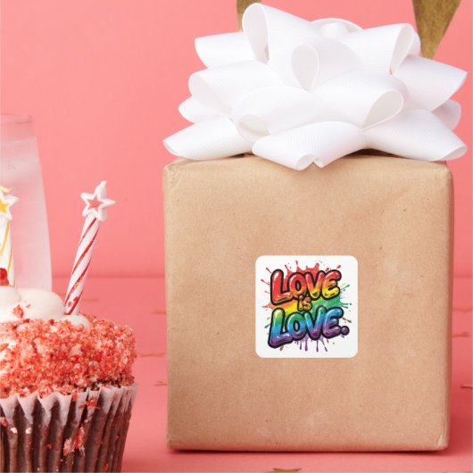Love Is Love - Rainbow Pride Quote Art  Vierkante Sticker (Feest)