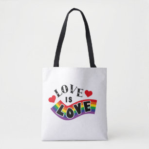 Love Is Love Regenbooglint Typografie met Hartjes Tote Bag