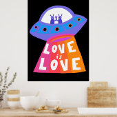 LOVE IS LOVE-ruimteschip Aliens kleurrijke regenbo Poster (Keuken)
