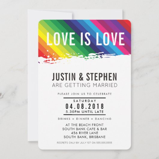 LOVE IS LOVE trouwregenboogkleuren penseelstreek Kaart (Voorkant)