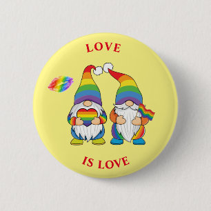 LOVE IS LOVE - Twee Regenboog Kabouter Jongens Kno Ronde Button 5,7 Cm