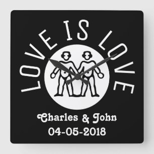Love is Love Typografie Gay Pride LGBT Zwart Wit Vierkante Klok