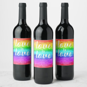 "Love is Love" Waterverf Pride Rainbow Wedding Wijn Etiket