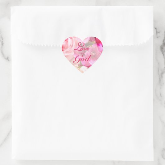 Love is of God Fuchsia Florals Hart Sticker (Tas)