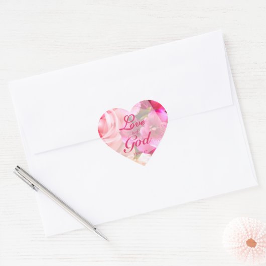 Love is of God Fuchsia Florals Hart Sticker (Envelop)