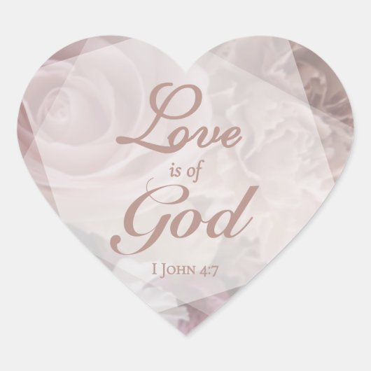 Love is of God Pale Pink Florals Hart Sticker (Voorkant)