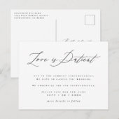Love is Patient Black & White Postponed Wedding Uitnodiging Briefkaart (Voorkant / Achterkant)