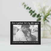 Love is Patient Change Date BUDGET Photo Wedding Briefkaart (Staand voorkant)