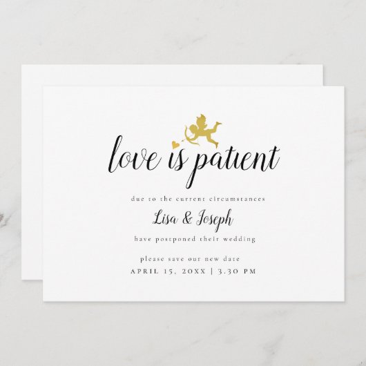 Love is Patiënt Change the Date Postponement Save The Date (Voorkant / Achterkant)