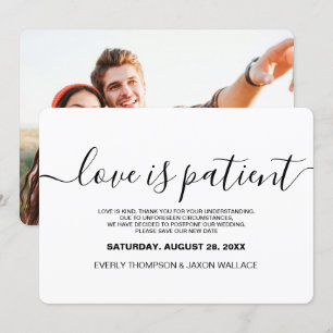 Love is Patient Custom Photo Wedding Postponed Kaart