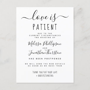 Love is Patient Elegant Postponed Wedding Uitnodiging Briefkaart