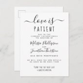 Love is Patient Elegant Postponed Wedding Uitnodiging Briefkaart (Voorkant / Achterkant)