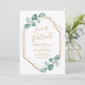 Love is Patient Eucalyptus Gold Script Photo Save The Date (Staand voorkant)