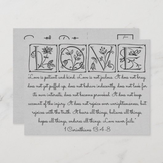 Love is Patient-Kind-Not Fails~Scripture~Wedding Aankondigingskaart (Voorkant / Achterkant)