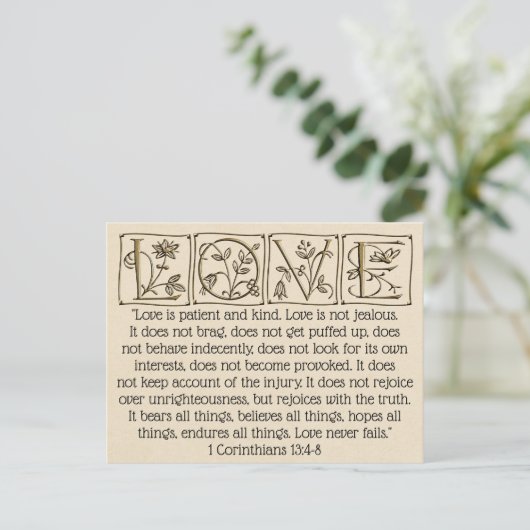 Love is Patient-Kind-Not Fails~Scripture~Wedding Briefkaart (Staand voorkant)