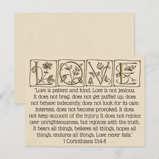Love is Patient-Kind-Not Fails~Scripture~Wedding Briefkaart (Voorkant / Achterkant)