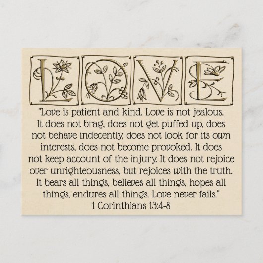 Love is Patient-Kind-Not Fails~Scripture~Wedding Briefkaart (Voorkant)
