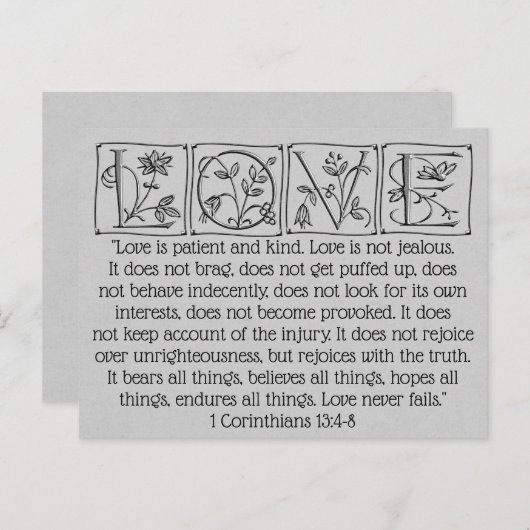 Love is Patient-Kind-Not Fails~Scripture~Wedding Briefkaart (Voorkant / Achterkant)