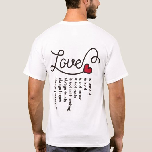Love is Patient Kind Typography Red Heart Monogram T-shirt (Achterkant)