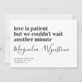 Love is Patient Modern Typography Elopement Aankondiging (Voorkant)