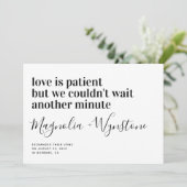 Love is Patient Modern Typography Elopement Aankondiging (Staand voorkant)