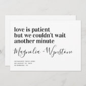 Love is Patient Modern Typography Elopement Aankondiging (Voorkant / Achterkant)