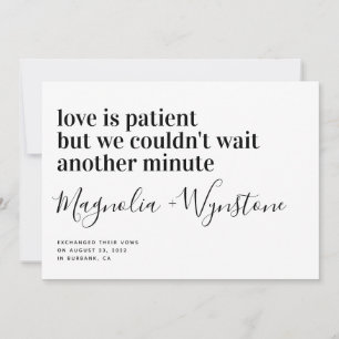 Love is Patient Modern Typography Elopement Aankondiging