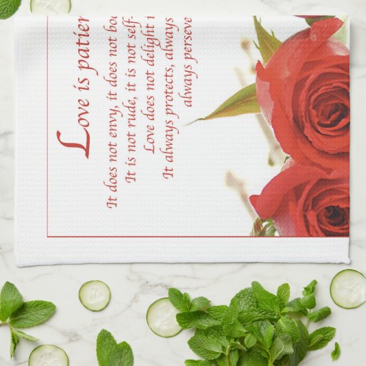 Love is Patient Red Rose Theedoek (Gevouwen)