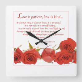 Love is Patient Red Rose Vierkante Klok