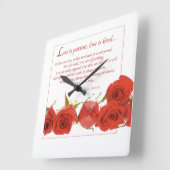 Love is Patient Red Rose Vierkante Klok (Hoek)