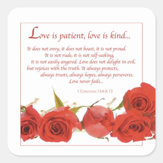 Love is Patient Red Rose Vierkante Sticker (Voorkant)