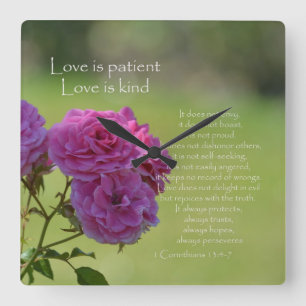 Love is Patient Roses Vierkante Klok