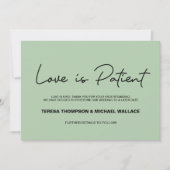 Love is Patient Sage green Wedding Postponement Kaart (Voorkant)
