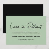 Love is Patient Sage green Wedding Postponement Kaart (Voorkant / Achterkant)